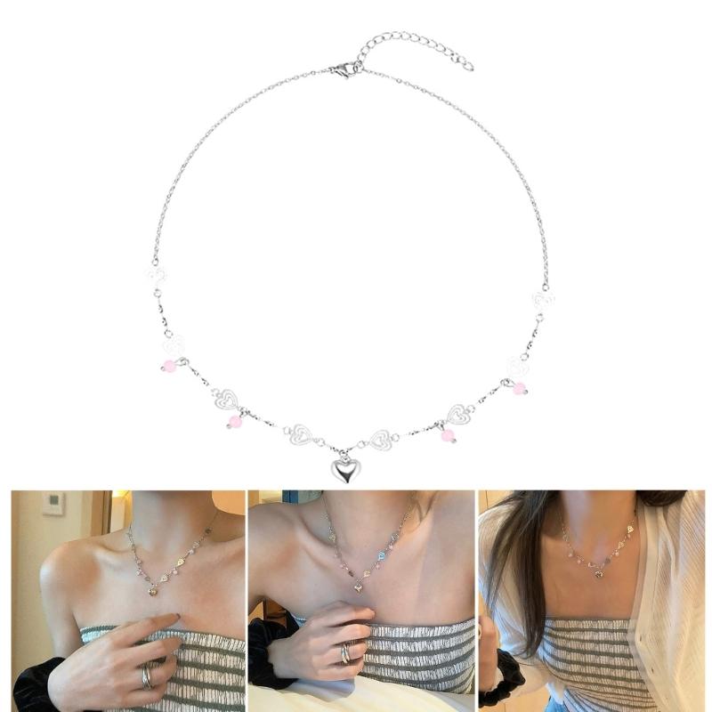 Pink Crystal Heart Pendant Collar Necklace Temperament Choker Necklace Fashion Jewelry Clavicle Chain Necklace Gift