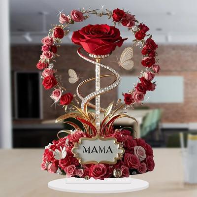 Ornement Acrylique 2D Motif Rose Rouge Roses Mère Plat Élégant Décoration de Bureau Filial À Mère Cadeaux Un Cadeau pour une Petite Amie