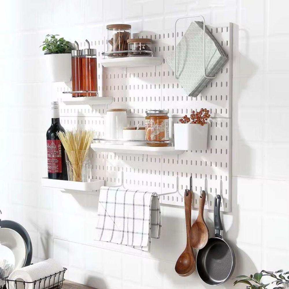 New Wall-Mounted Storage Board DIY Space-Saving Pegboard with Hooks Storage Display Rack for Kitchen Bedroom Bathroom Study Room
