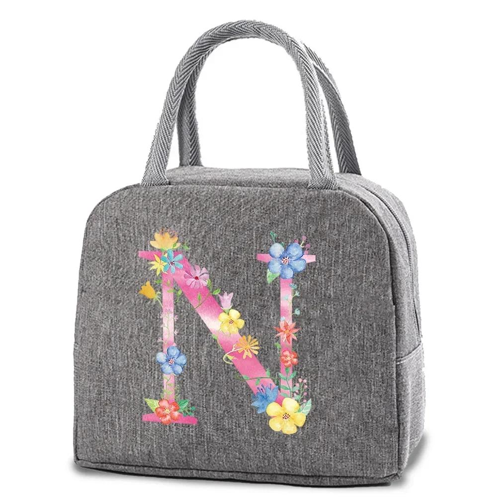 Reusable Insulated Lunch Bag Canvas Insulated Lunch Storage Bag Ladies Men's Portable Lunch Bag Waterproof Letter Pattern