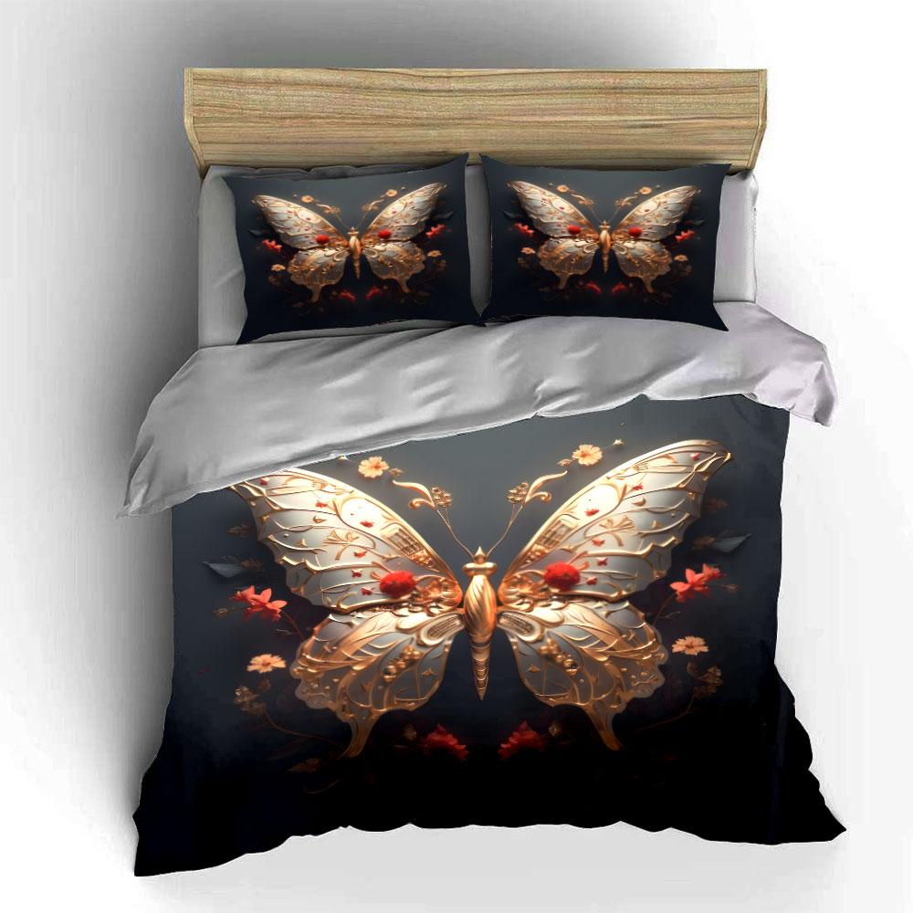 Golden Butterfly Decorative Art Set Kid'S And Adults' Bedroom Decor, Exquisite Three-Piece Bedding Set Gift