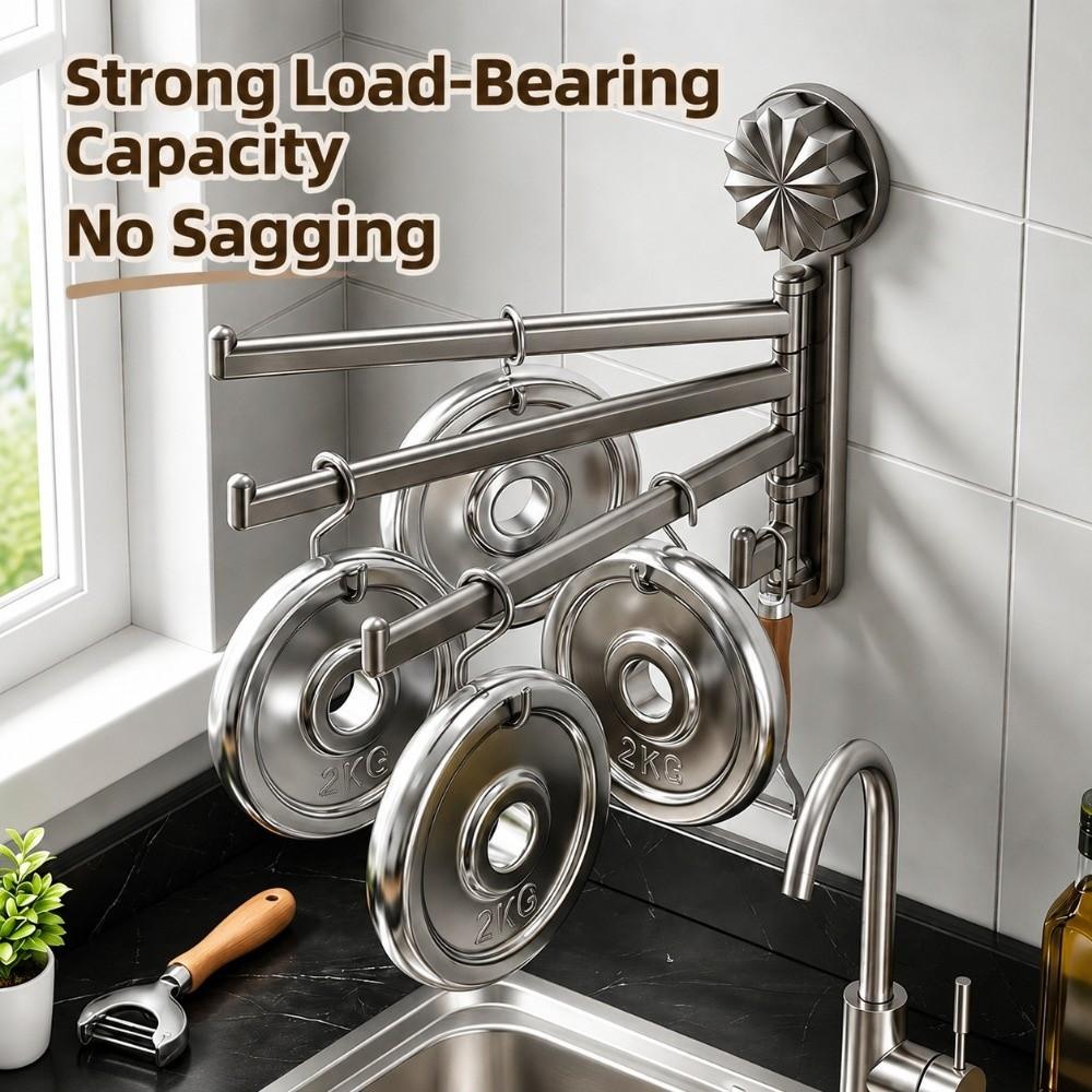 Suction Cup Towel Holder 3-Bar Bath Towel Rack Rotating Towel Hanger  for Kitchen&Bathroom