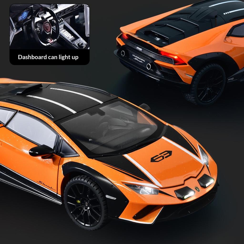Alloy 1/24 Lamborghini Huracán Model Car Ornament Steering Shock Absorption Sports Car Model Pull Back Toy Car