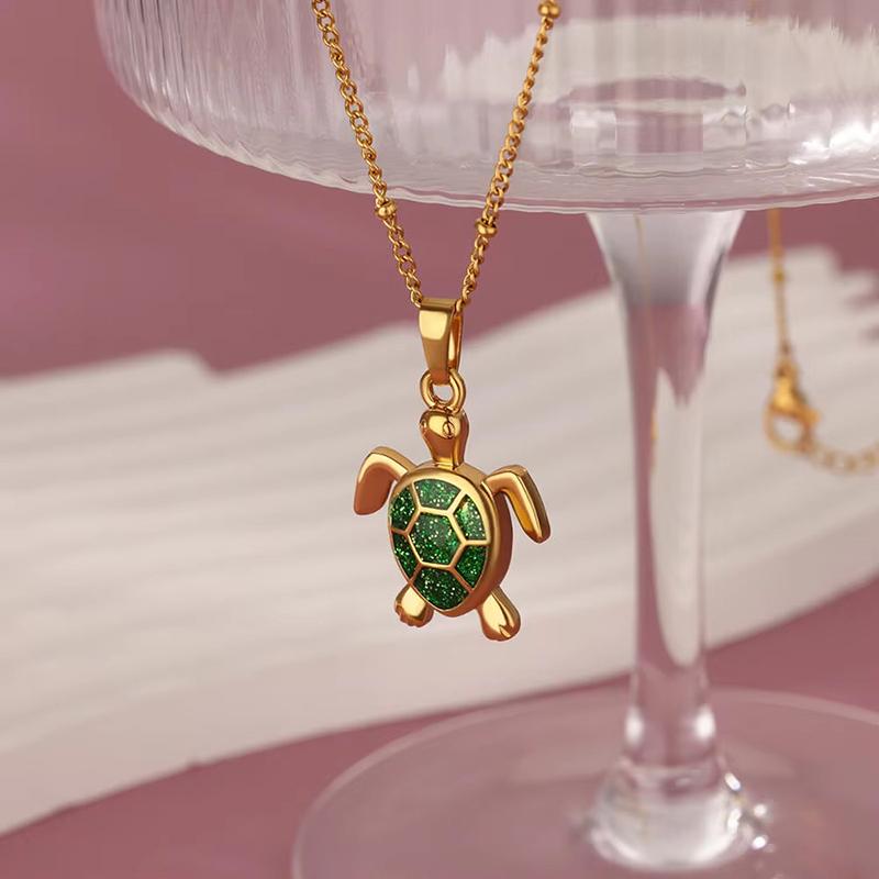 Creative Sea Turtle Conch Pendant Necklace For Women Girls Exquisite Stainless Steel Pendant Clavicle Chain Jewelry Accessories