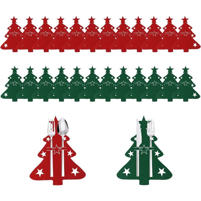 1-10Pcs 2026 New Christmas Tree Cutlery Knife Fork Covers Table Decor Xmas Tableware Pocket Holder Bag New Year Xmas Party Decor Gifts