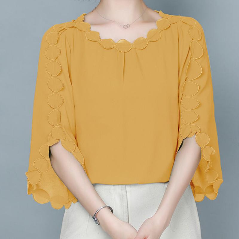 WTEMPO Brand Summer Women's Large Size Loose Short-sleeved Chiffon Shirt Fashion Casual Peplum Solid Colour T-shirt with Design Niche Tops