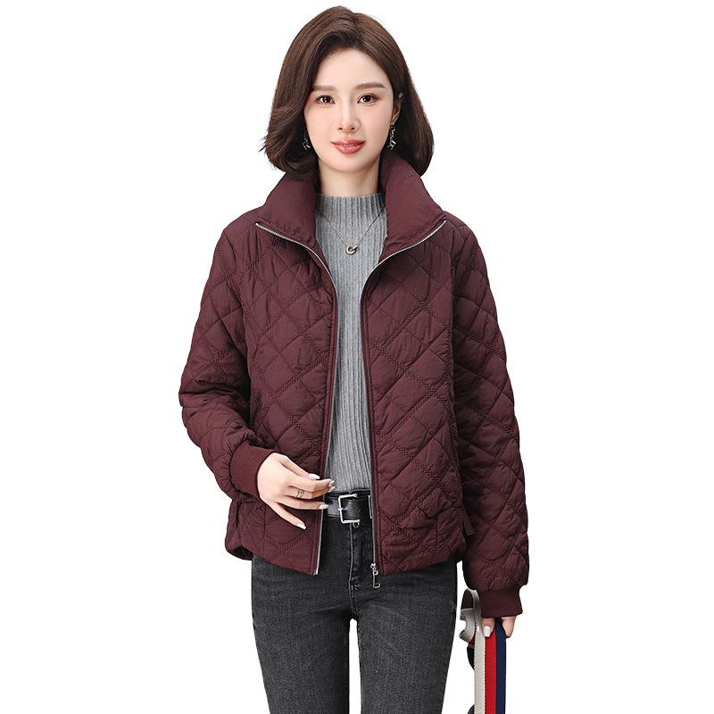 Dámská prošívaná teplá bunda s diamantovým prošíváním 2024: Volný střih, Nadměrná velikost, Stojáček
