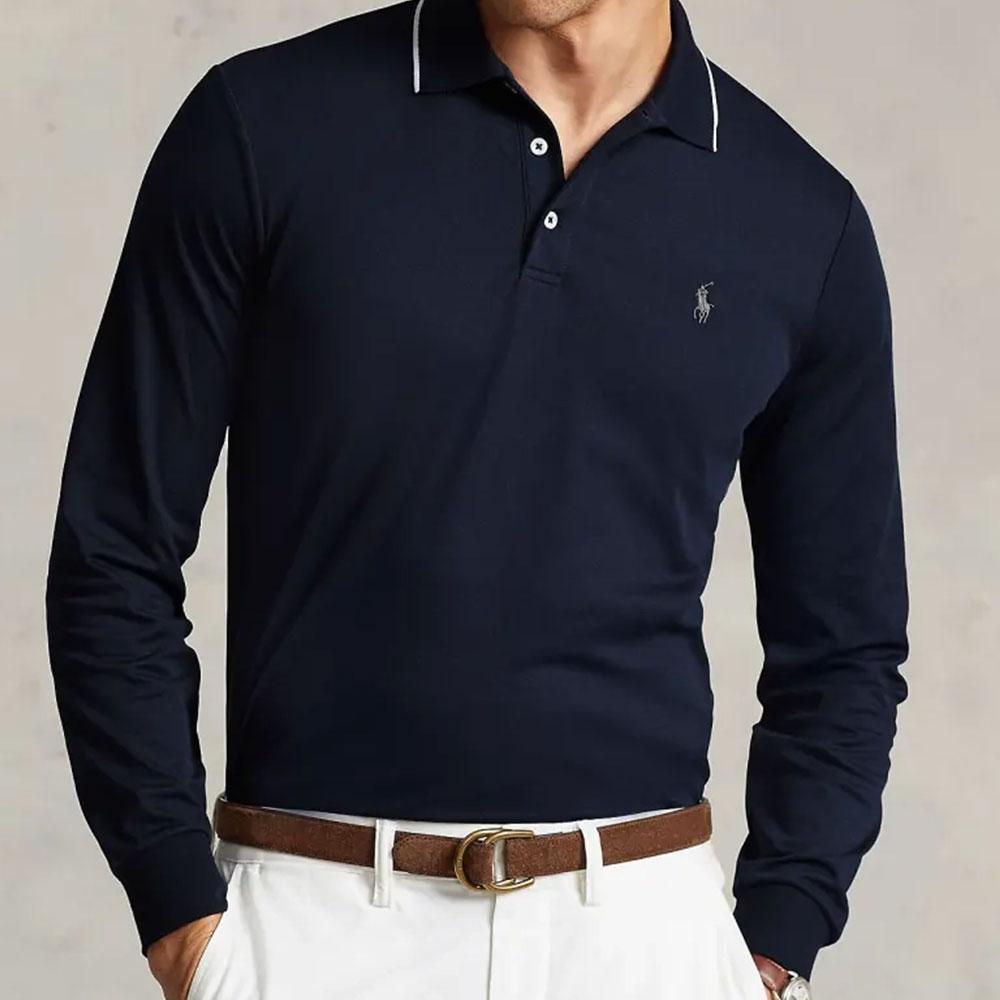 Polo Ralph Lauren Ss23 Solid Color Logo Embroidered Long Sleeve Polo Shirt Men Tops Navy-Blue MNPOKNI16822229-410