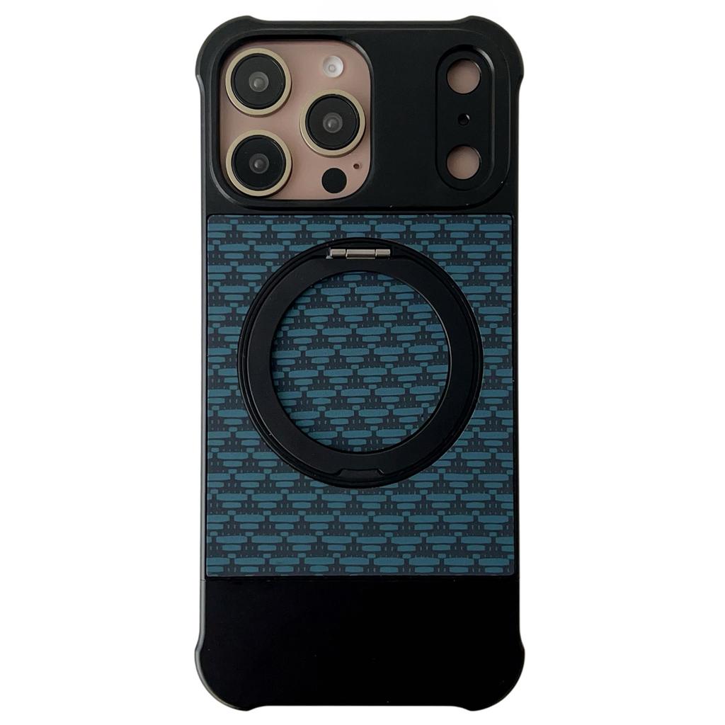 For iPhone 16 Pro Max Magnetic Case Kickstand Lens Upgrade Design Metal Carbon Fiber Phone Cover