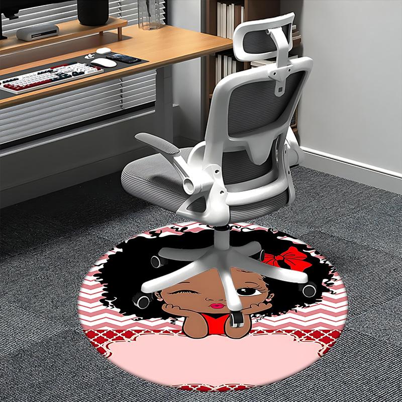 

Charming Afro Girl Chair Mat Round Carpet for Home Decor, Office Use, and Gifts Suitable for Bedrooms, Living Roomss0276b 80cm by 80cm