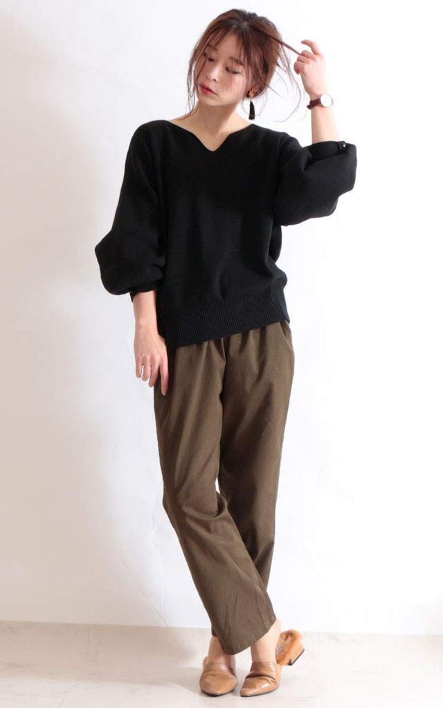 Gold Japan Plus Size Knit Top with Voluminous Keyhole Buttoned Balloon Long for Size Black Women's Sleeves, Neck, Sleeves, Design, Sleeves, Commuting,