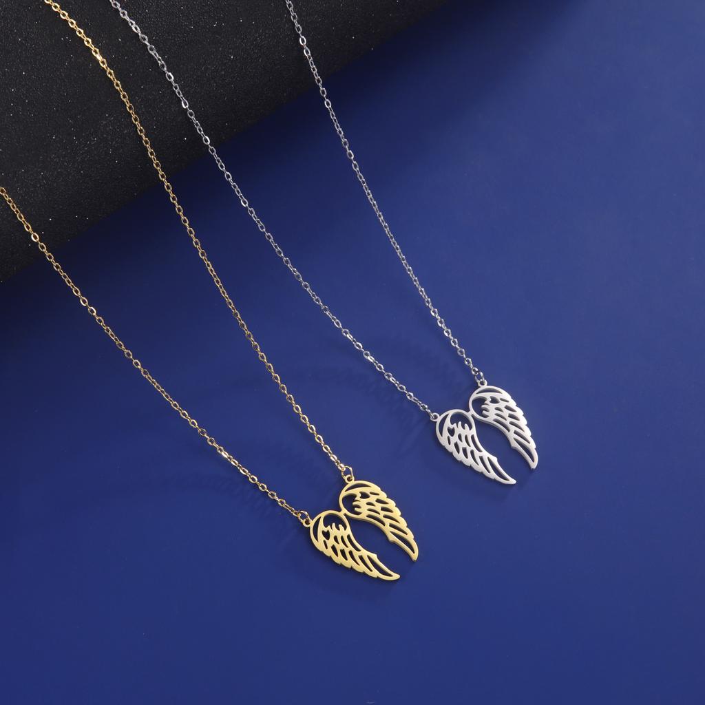 Hollow Angel Wings Pendant Necklace Women Stainless Steel Neck Chain Choker Trend Wedding Jewelry Birthday Gift