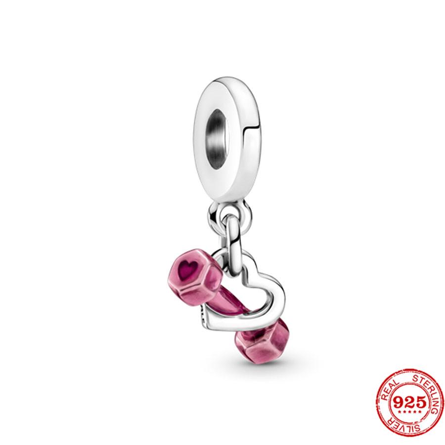 925 Sterlingsilber DIY Schmuck Lippenstift High Heels Liebesherz Hantel Apfel Charm Perle Armband