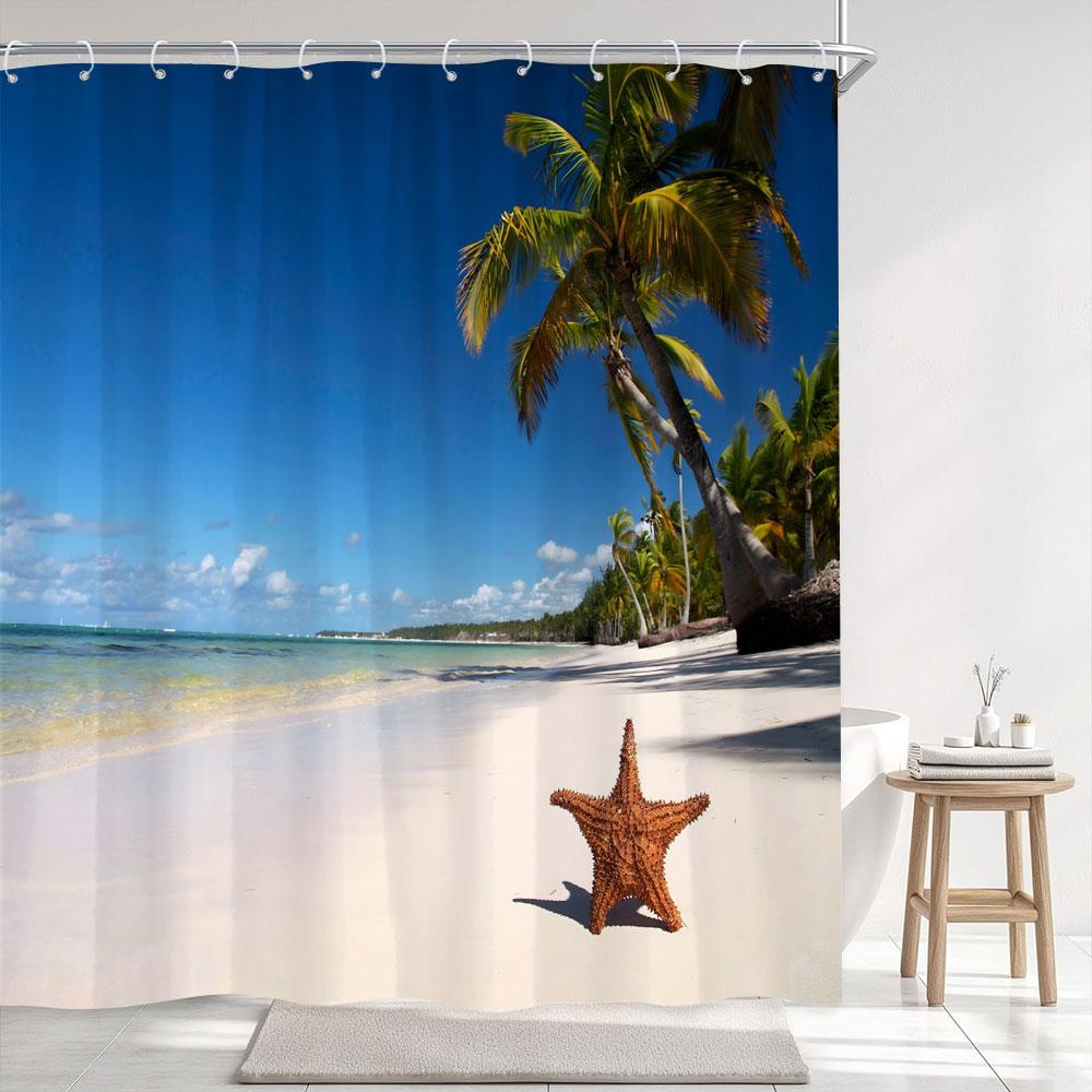 Dämmerung Sonnenuntergang Meeresstrand Außenlandschaft Duschvorhang Küsten Naturlandschaft Polyesterstoff Heim Badezimmer Vorhänge Badezimmer Dekor