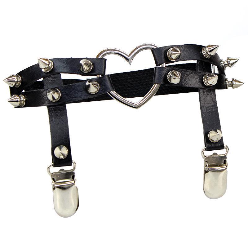 Harajuku Heart Rivet Punk Leather Garter Belt - Adjustable Y2K Style Accessory