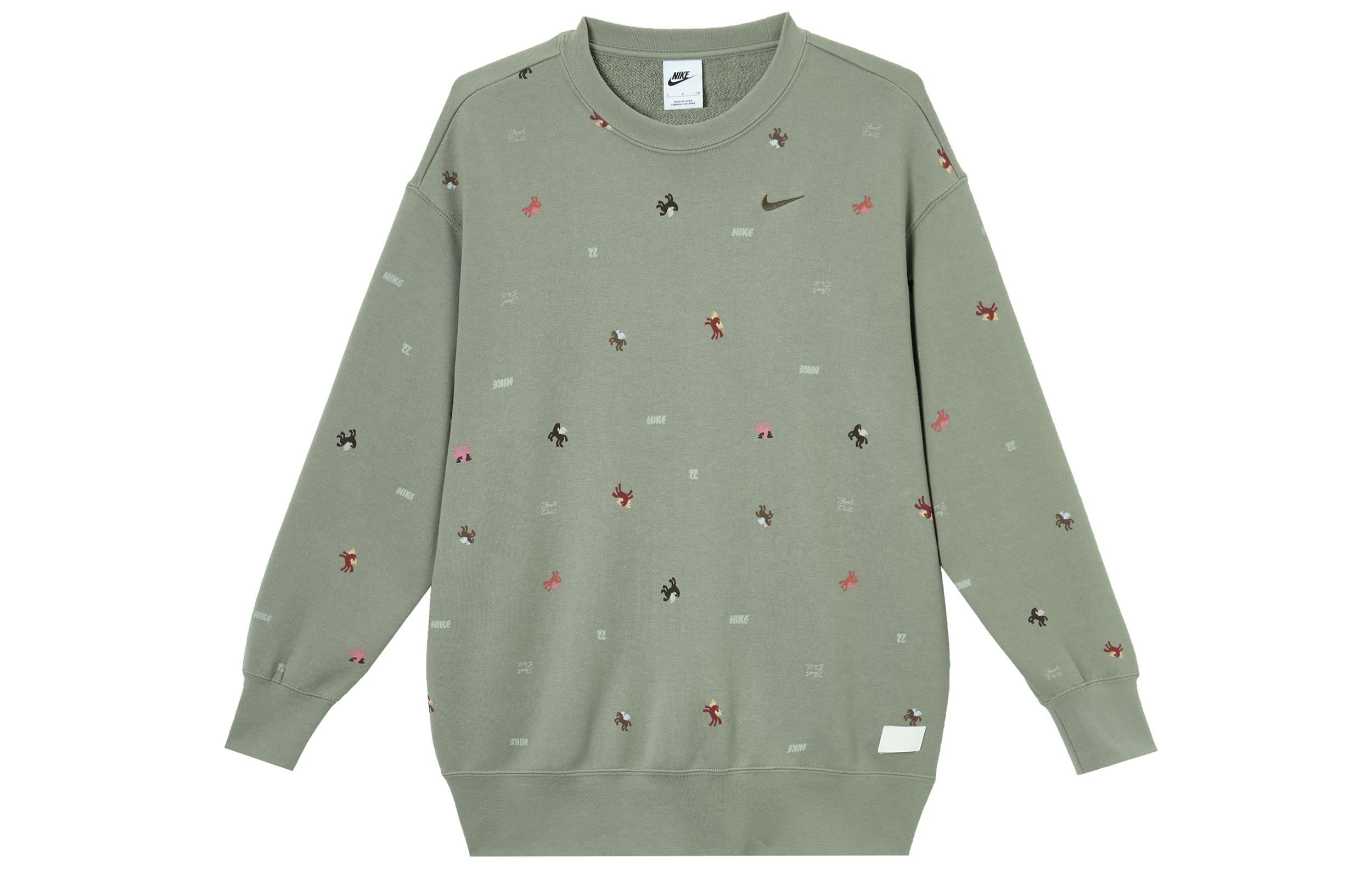 Nike Sweatshirts Women s Gray Green Crew Neck Moderate Regular IQ3825-276 S