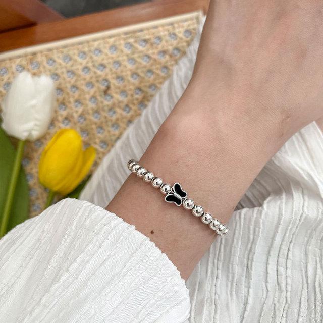 925 Sterling Silver Simple Design Bracelet Butterfly Love Heart Round Beads Hand Jewelry Women Fashion Exquisite Gifts