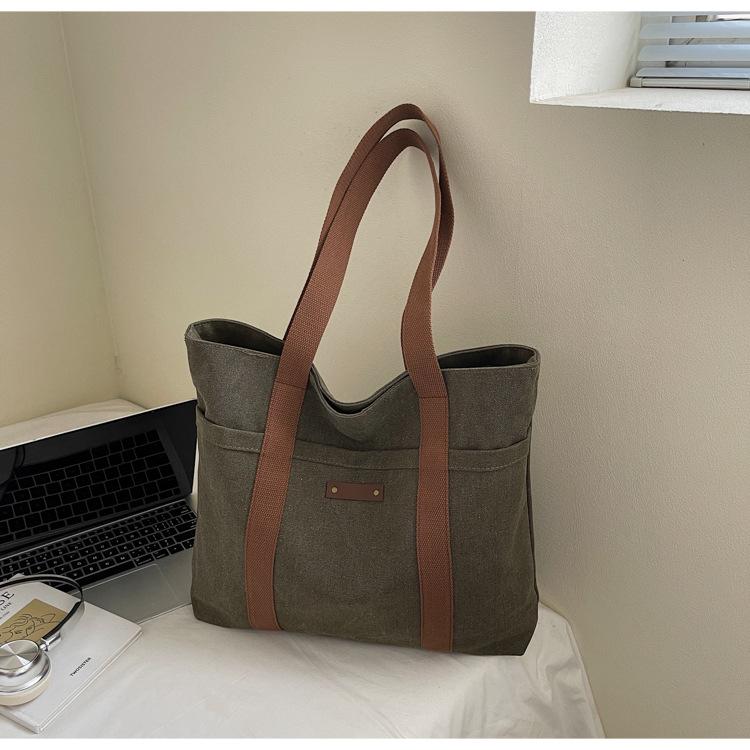 2025 New Tote Bag Bag Women's Shoulder Bag College Student Versatile Commuting Large-capacity Casual Canvas Make-up Bag