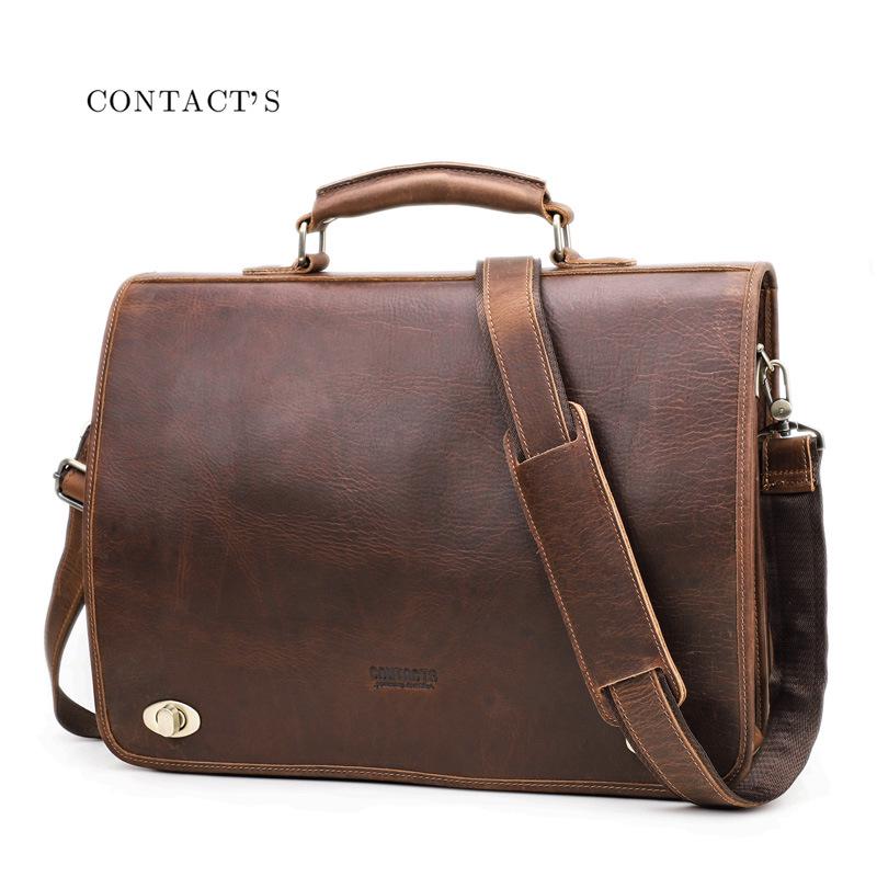 Black Angel Genuine Leather Men's 14-inch Laptop Business Briefcase