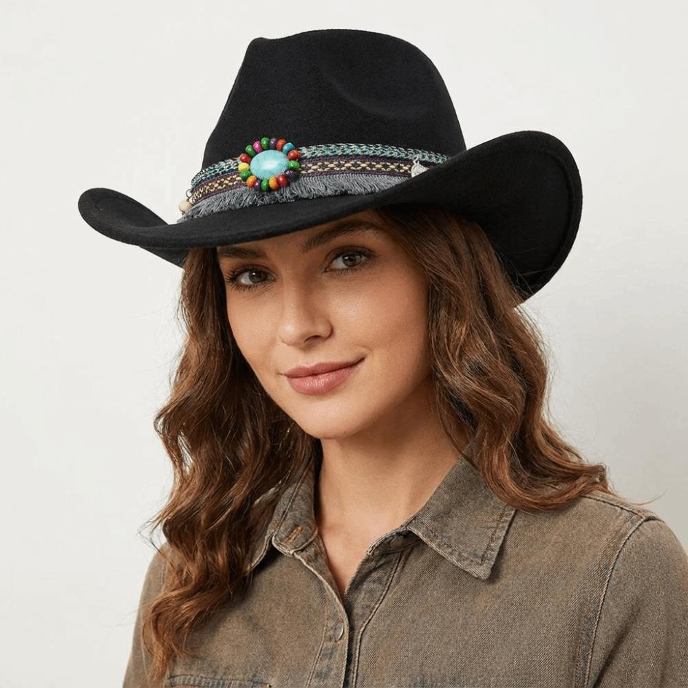 Solid Color Cowgirl Jazz Hat Woolen Top Hat Cool Party Cosplay Hat Gentleman