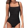 Costume da bagno intero da donna tinta unita con ruches laterali, controllo pancia, modello conservativo, spalline sottili