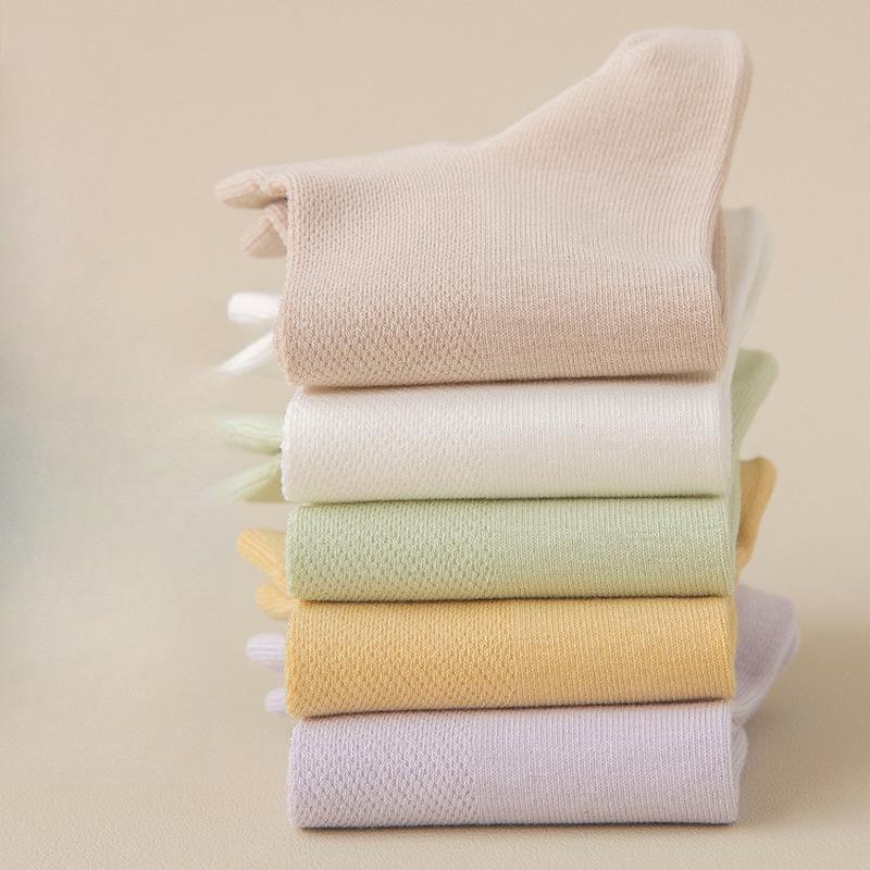 Women's Spring and Summer Thin, Simple Style, Solid Color, Pure Cotton, Mesh, Breathable, Versatile, Raised Ear Short Socks, Women's Short Stockings