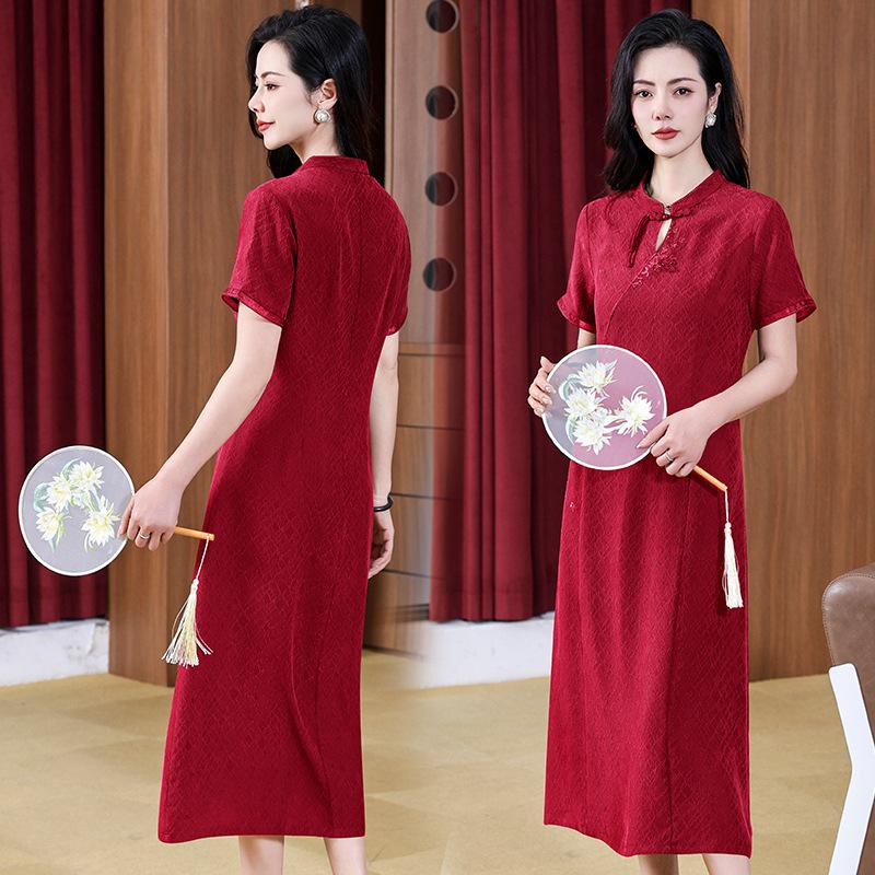 Mulberry silk improved cheongsam wear red wedding dress wedding dress