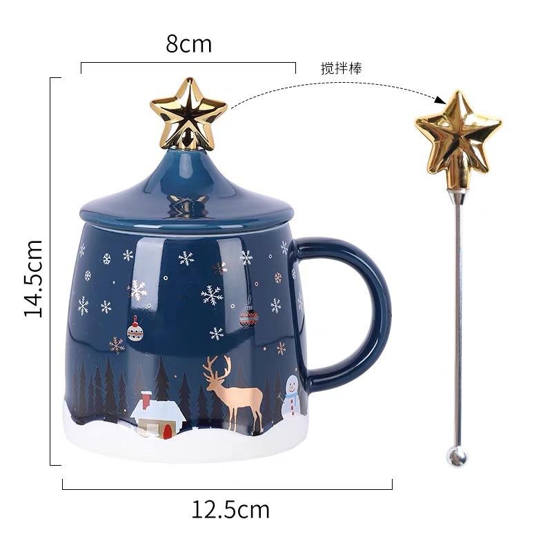 

Рождественская кофейная кружка с крышкой и мешалкой, керамические кофейные чашки, симпатичные чашки для воды, летняя и зимняя посуда, рождественские подарки 420ml