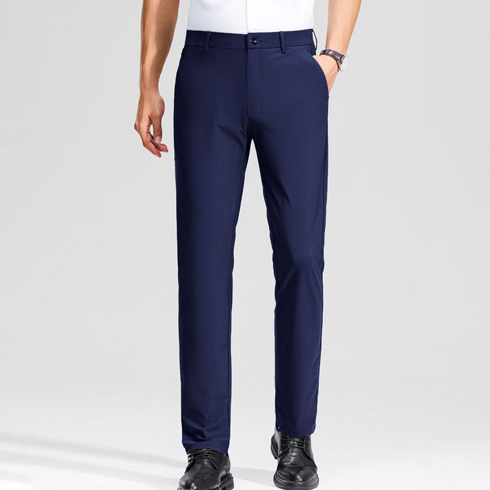Men Suit Pants Slim Fit Solid Color Zipper Button Closure Straight Formal Business Style Pockets Office Dating Long Trousers