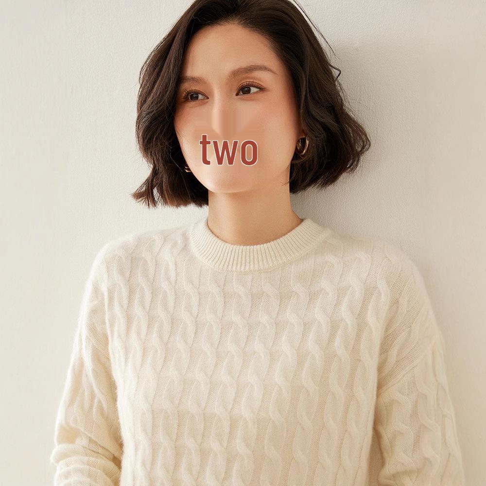 Women's Slim Fit Retro Cable Knit Cashmere Sweater - Round Neck Pullover, Base Layer for Autumn/Winter.