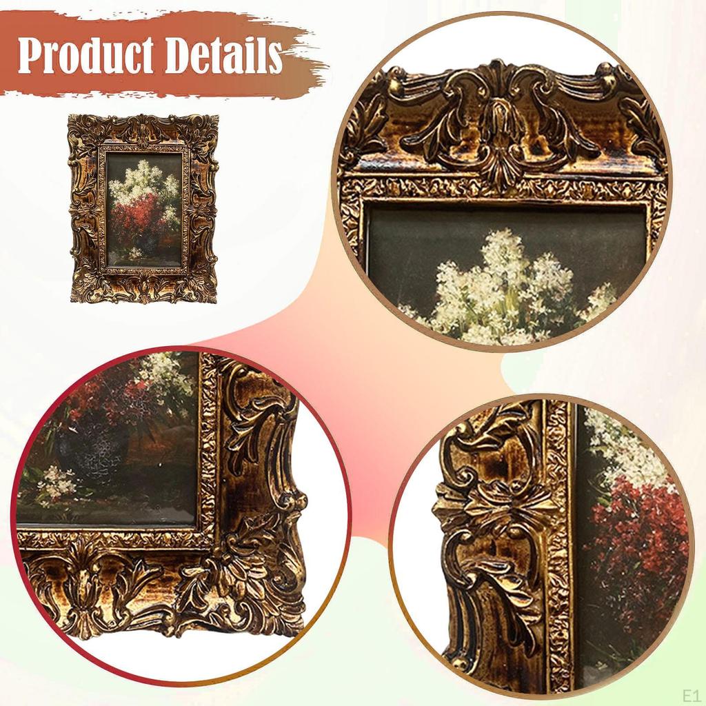 Photo Frame Vintage Style Decorative Rectangle Picture Display Gold Tabletop/Wall for