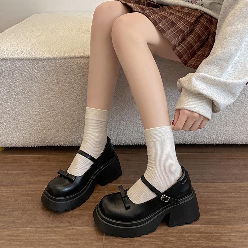 2026 New Spring Thick Bottom Women Lolita Mary Jane Shoes Fashion Butterfly-knot Shoes Elegant Thick Heel Dress Leather Shoes