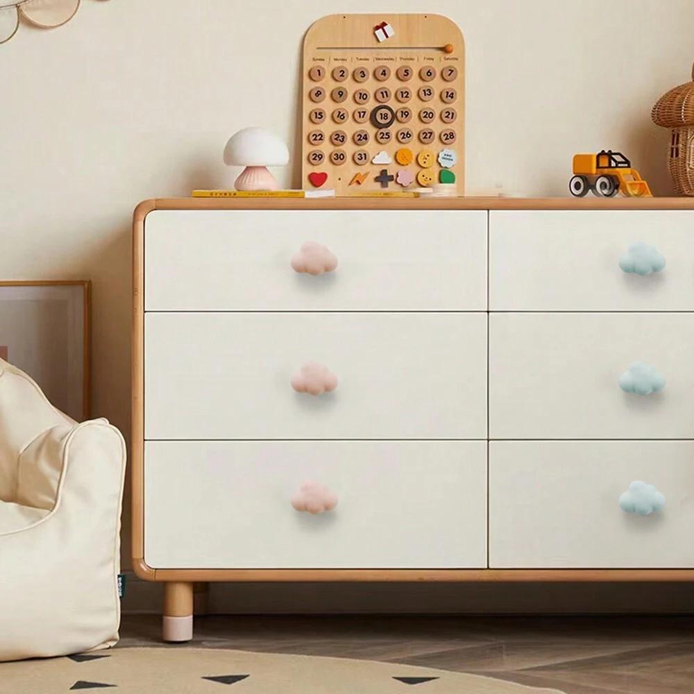 Children's Room Cabinet Knobs Ceramic Cabinet Handle Cartoon Clouds Star Cabinet Wardrobe Drawer Pull Handles for Kids Room