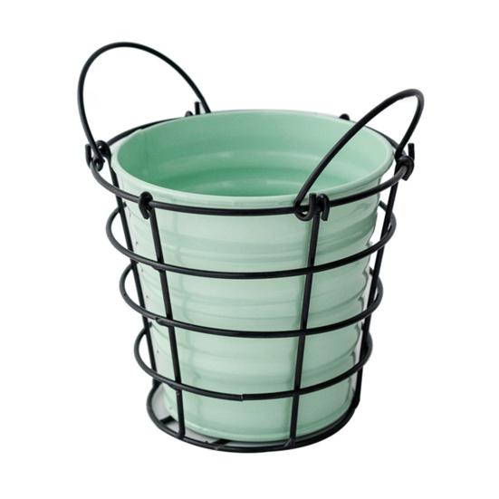 Storage Bucket with Iron Frame Hanging Planter Basket Balcony Flower Pot Hanger Home Decoration Vase with Handle for Living Room Courtyard