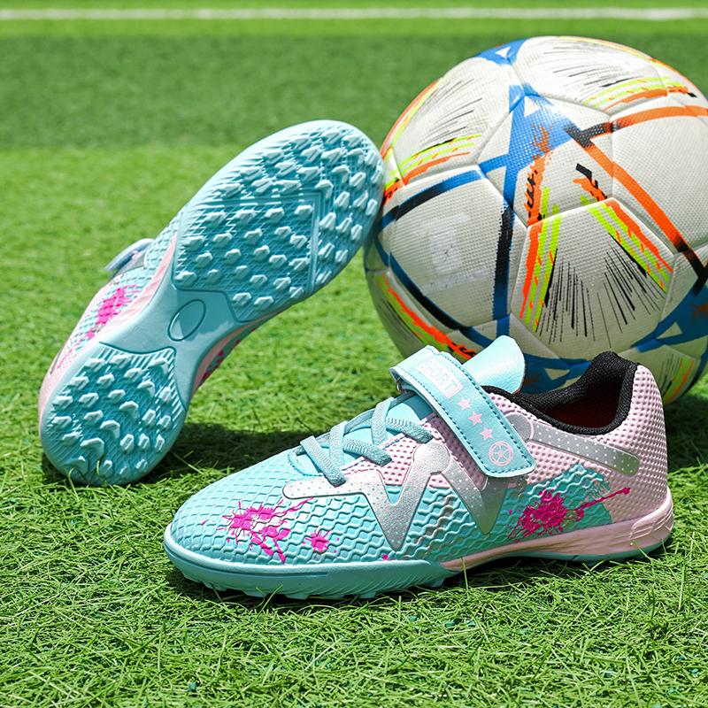 Jungen/Kinder Gummi rutschfeste kurze Spike Klettverschluss Schnürung Kunstrasen Fußballschuhe