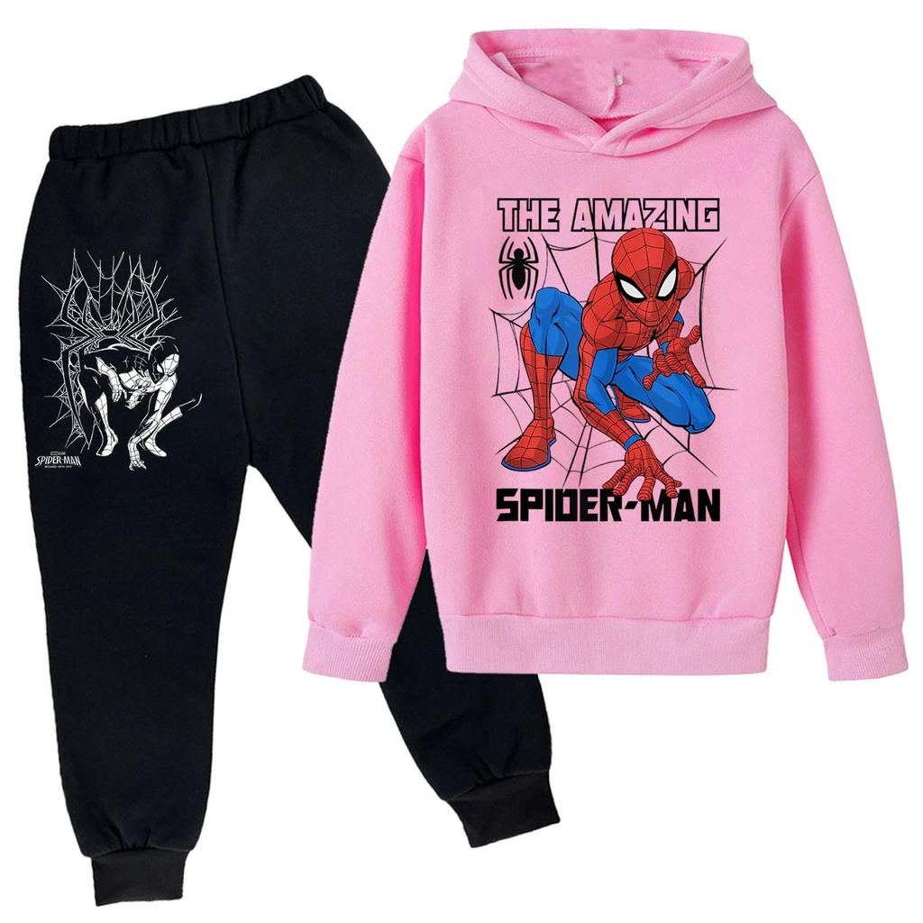Kids Printed Hoodie and Sweatpants Set Long Sleeve Loose Fit Pullover Outfit for Boys and Girls