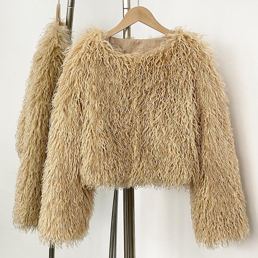 

Short Fashion Fur Coat Imitating Fur and Beach Wool Fur Coat for Women L