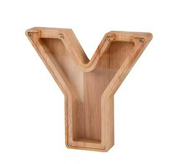 Wooden & Acrylic Money Box: Transparent 26-Letter Savings Bank for Kids
