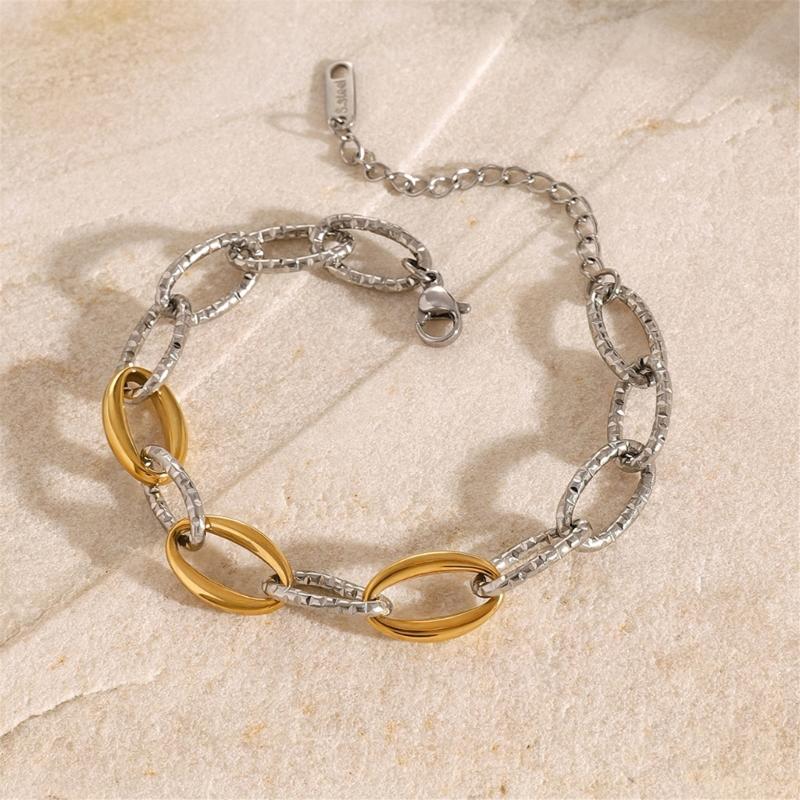 Stainless Steel Double Tone Handmade Bead Chain Bracelet Adjustable Length Wristchain Fashionable Wristwear Jewelry