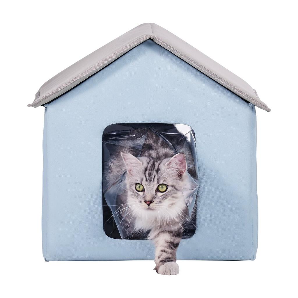 Beheiztes Katzenhaus Faltbares Katzenhaus mit Heizmatte Blau Klein