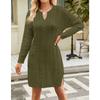 Women's Autumn/winter Twisted Flower Medium Length Solid Color Split Loose Pullover V-neck Sweater Dress