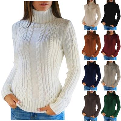 Womens Long Sleeve High Collar Pullover Sweater Knitted Jumper Tops Blouse