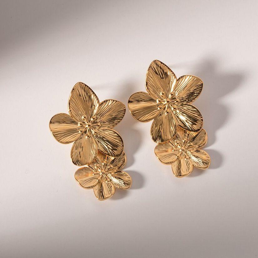 Tarnish Free Vintage Gold Color Stainless Steel Drop Earrings Metal Waterproof Statement Stylish Gold Color Exaggerated