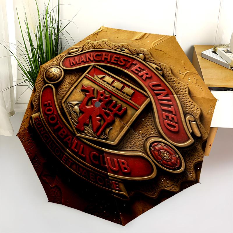 Manchester Football Club Logo Folding Umbrella 8 Paraphenoid Bones Durable Sun Umbrella Travel Umbrella