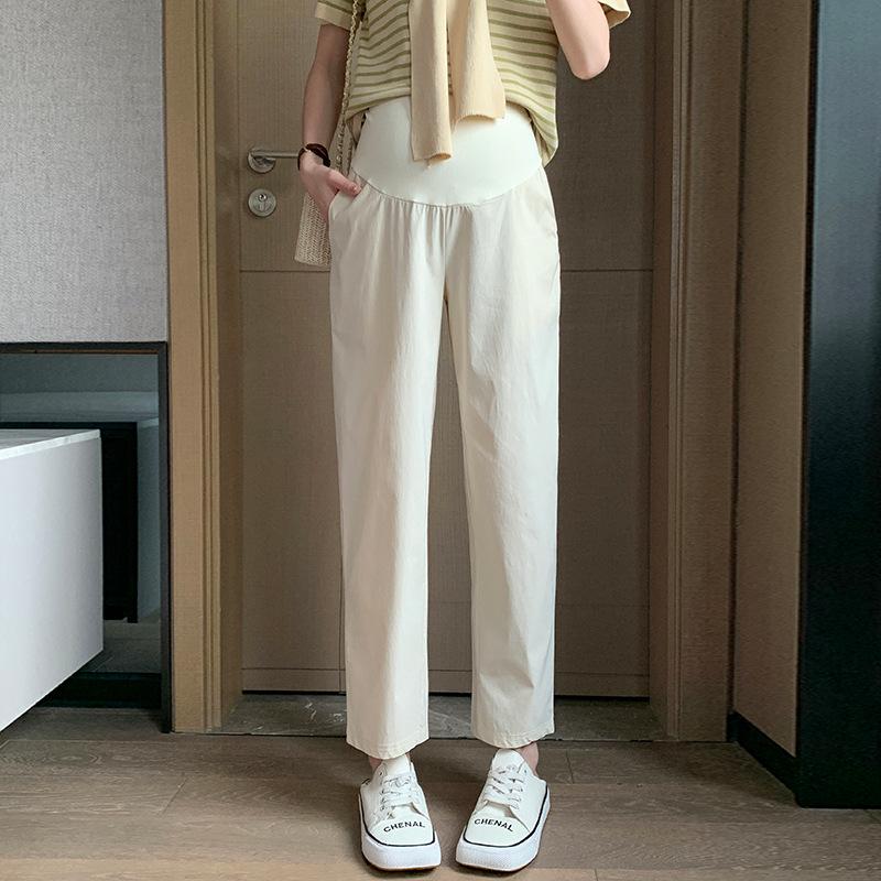 Women's Spring/Summer Maternity Cotton-Linen Stretch Wide-Leg Pants, Loose Fit, Cropped Length