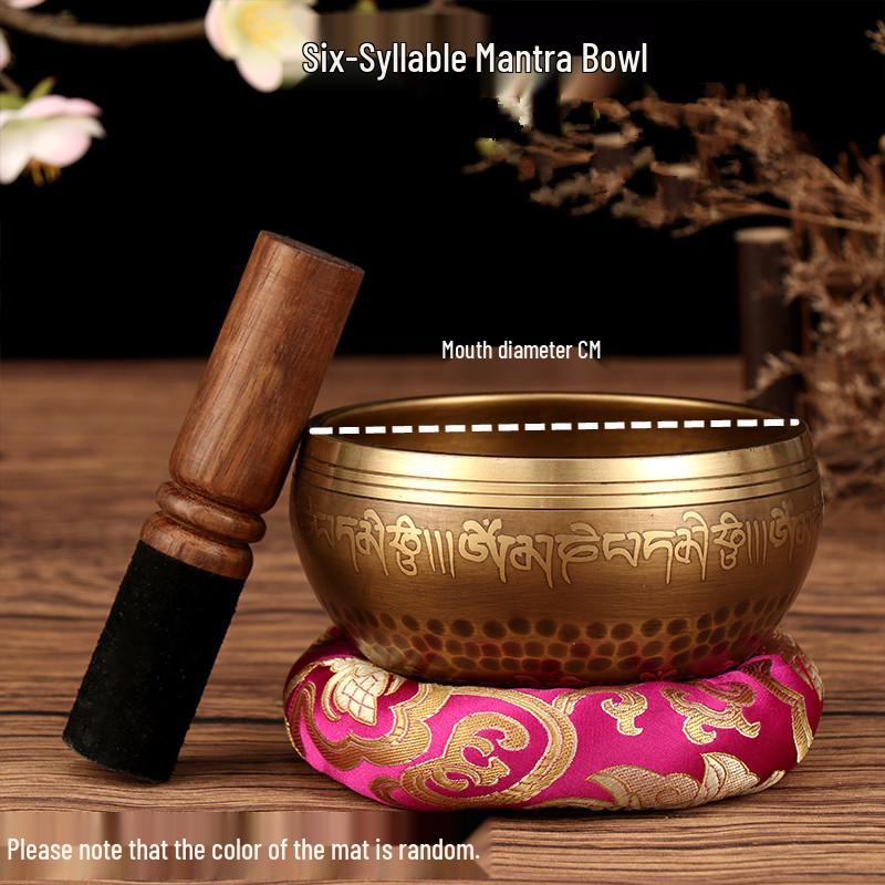 

Nepal Handmade Bronze Singing Bowl with Six-Syllable Mantra for Yoga, Meditation, and Sound Healing - Calming Ear Therapy. Diameter 8CM