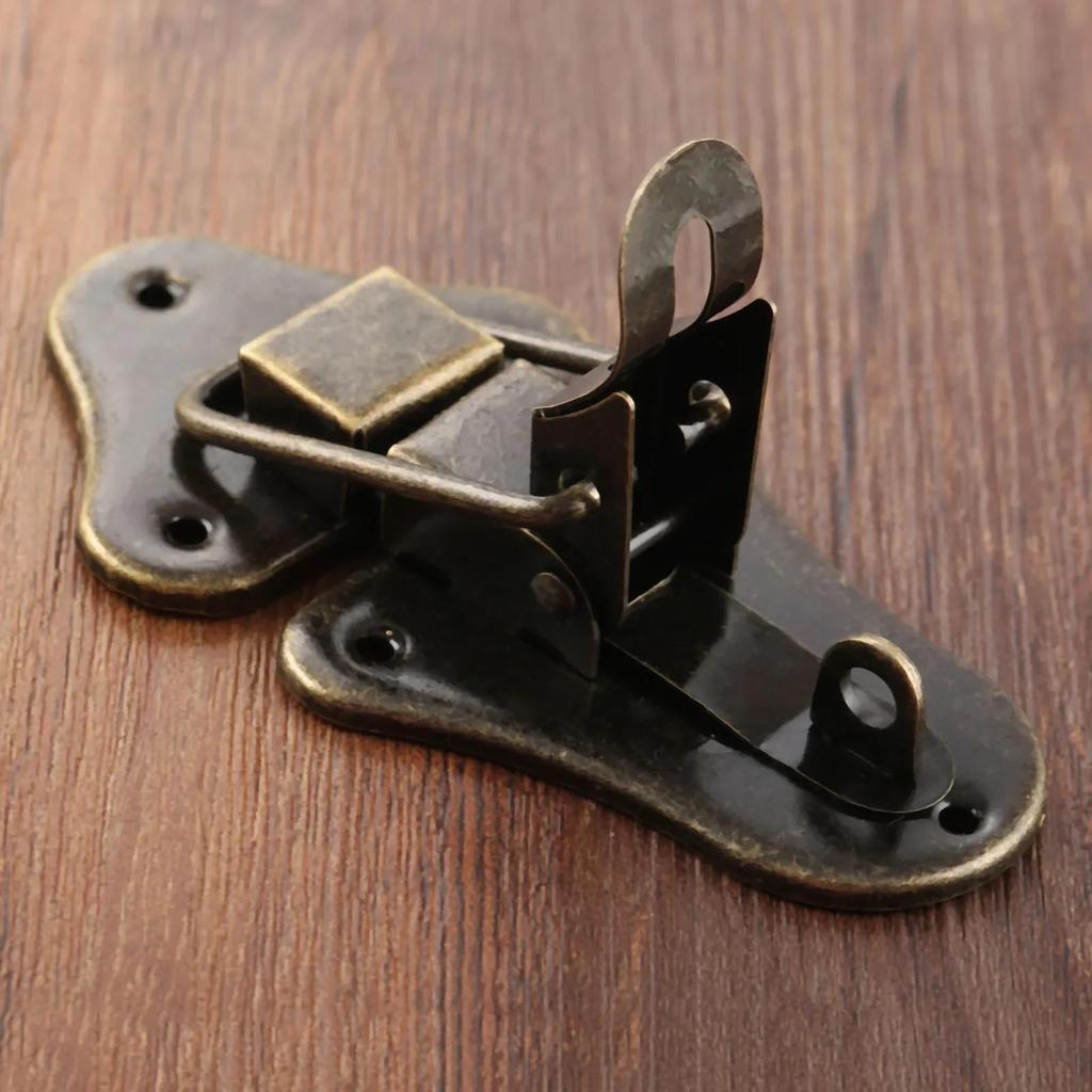 1set Antique Bronze Box Latch Hasp w/screws Jewelry Wood Box Decor Drawer Suitcases Iron Buckle Clasp Furniture 95*52mm Hardware 6