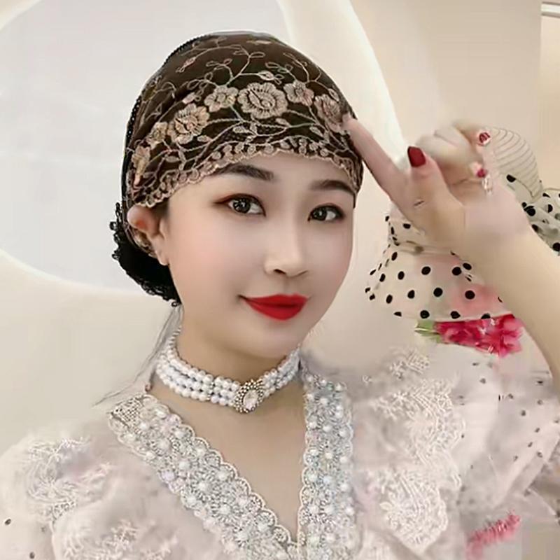 Damen Spitzen-Turbankappen für Damen Atmungsaktive Netz-Beanie-Mütze Muslimische Sommer-Kopfbedeckung Kappe