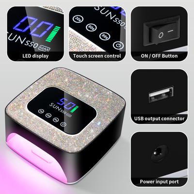 SUN S50 UV LED Nail Dryer Rechargeable 57 LED Lamp Beads Nail Lamp Professional Curing of All Gel Nail Polish Curing Lamp Tools