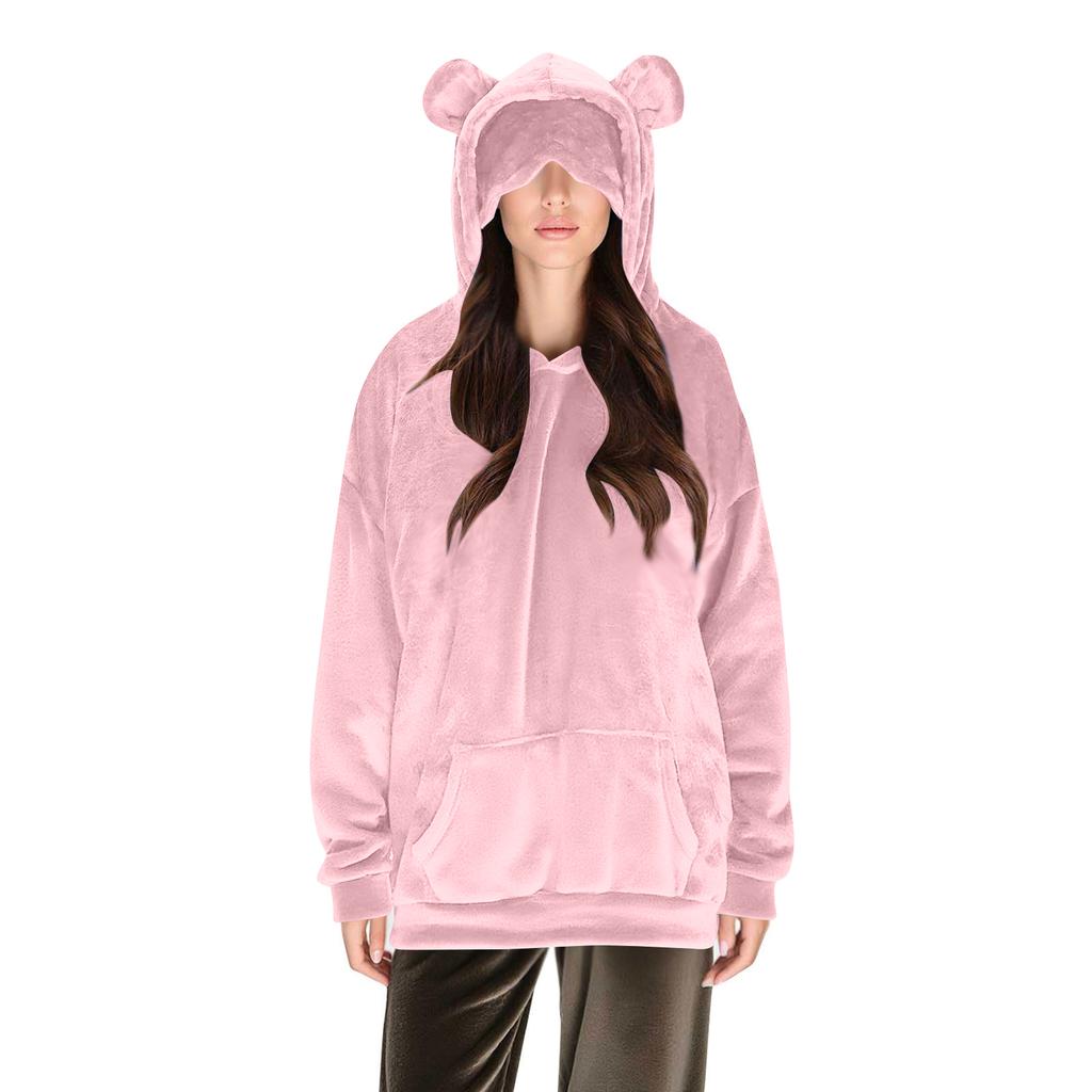 Women's Comfortable Furry Hooded Long Sleeve Sweatshirt With Eye Mask